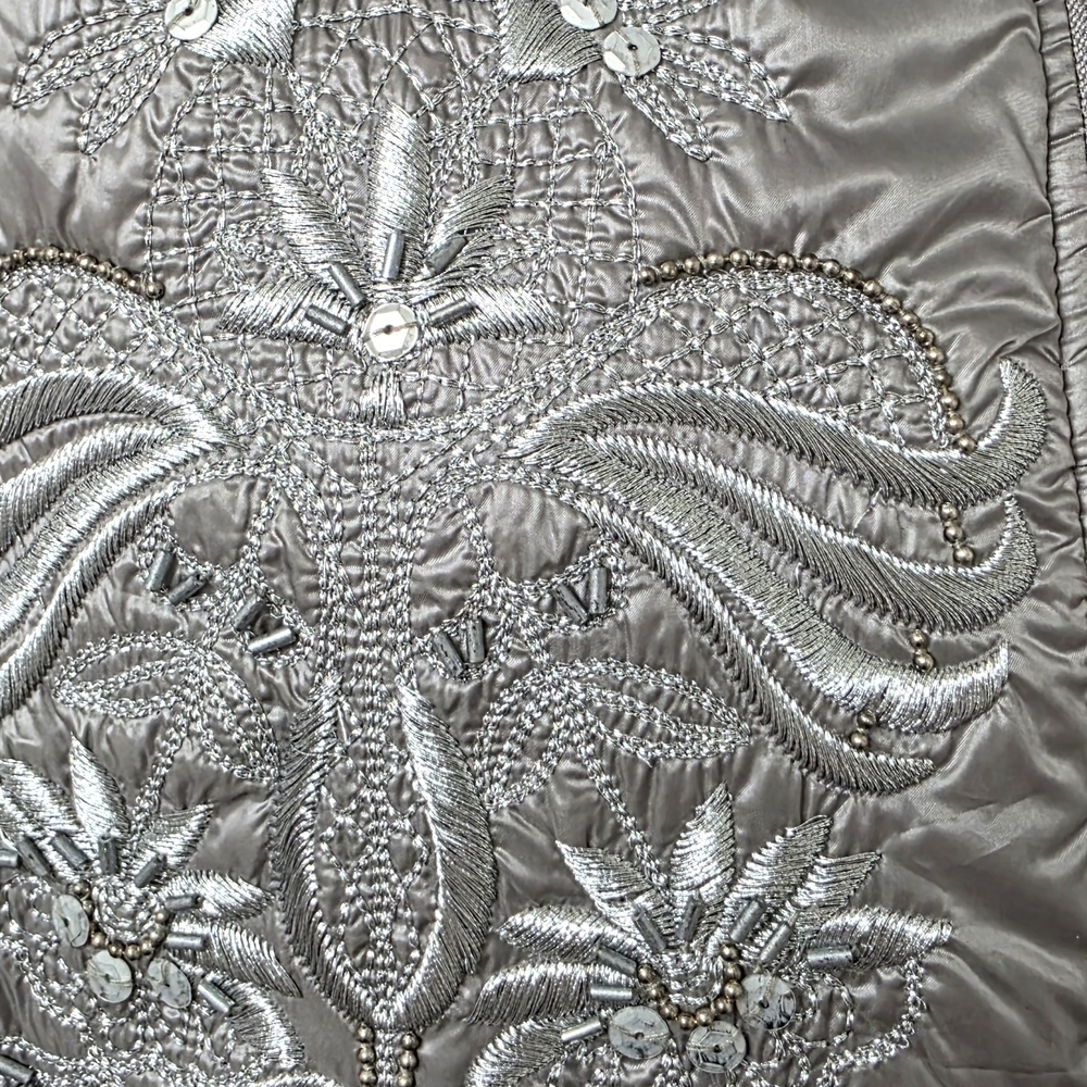 Chico's Silver Quilted Embroidered Puffer Vest - Picture 4 of 4